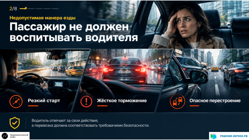3. Кто отвечает за культуру вождения? Здесь возникает более глубокая проблема — распределение ответственности между водителем, пассажиром и цифровой платформой. В советской модели такси водитель, как правило, работал в составе автопарка. Организация отвечала за организацию перевозок, соблюдение инструкций, техническое состояние машин и дисциплину работников. Жалобы пассажиров могли рассматриваться руководством, а нарушения — становиться основанием для дисциплинарных мер. Эта система не была идеальной и не гарантировала безупречного обслуживания. Но существовал организационный центр, которому можно было предъявить претензию за качество работы и который располагал средствами непосредственного воздействия на водителя. Современная платформенная модель устроена иначе. Водитель может быть самостоятельным исполнителем или работать через таксопарк, а цифровая платформа организует доступ к заказам, распределяет их и использует рейтинги, алгоритмы и обратную связь. В результате часть контроля переносится на самого пассажира. Именно он должен сообщить о резком торможении, агрессивной езде или грубом обращении, чтобы информация попала в систему оценки качества. Но должен ли пассажир фактически воспитывать водителя, оплачивая услугу? Разве не организация, которая формирует правила обслуживания и получает доход от каждой поездки, должна обеспечивать соблюдение этих правил? Выбор «Комфорта» или «Комфорта+» не должен превращаться в выбор между разными уровнями допустимой опасности. Если резкие и неоправданные манёвры нарушают стандарты безопасной перевозки, они недопустимы во всех тарифах.